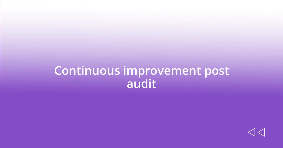 Continuous improvement post audit